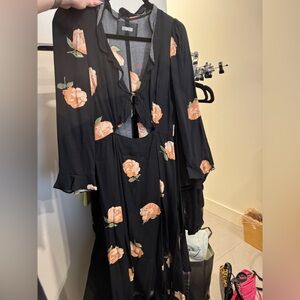 Reformation Black Dress with Peach Rose Print